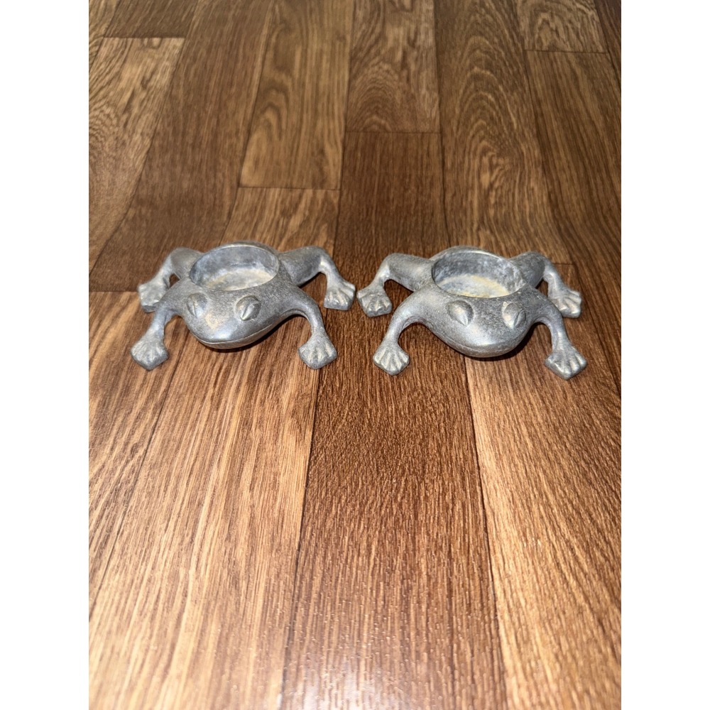 Restoration Hardware Silver Cast Metal Frog Tea Light Candle Holders Set of 2